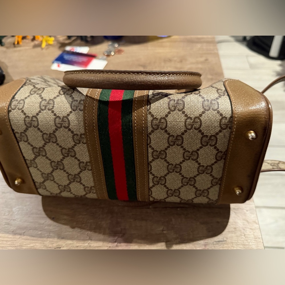 Gucci Beige and Green Satchel - Picture 4 of 9